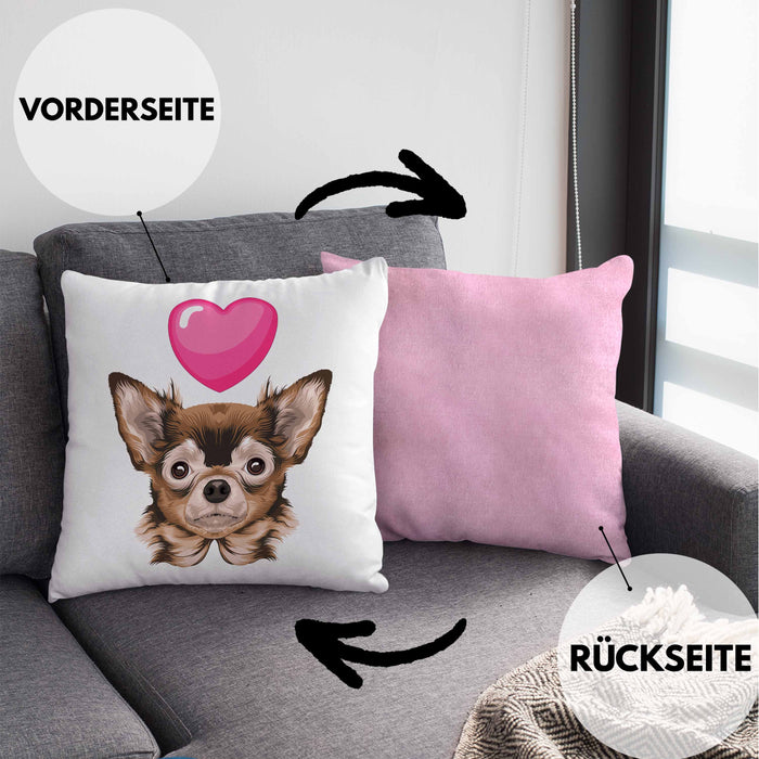 Chihuhahua Besitzer Kissen mit Füllung 40x40 Geschenk Chihuhahua Besitzer Geschenkidee Frauchen Herrchen (Grau) Rosa Trendation
