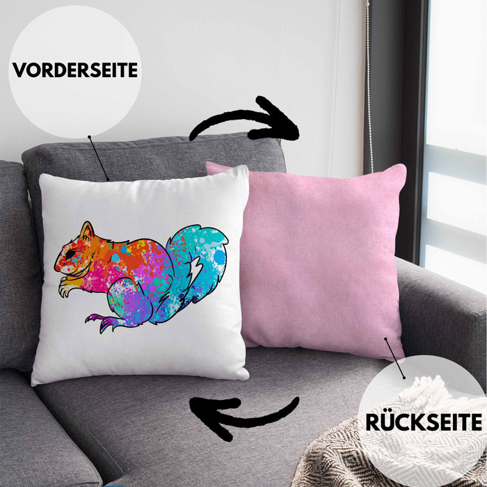 Bunte Eichhörnchen Kissen mit Füllung 40x40 Geschenk für Natur- und Tierwohlhaber (Grau) Rosa Trendation