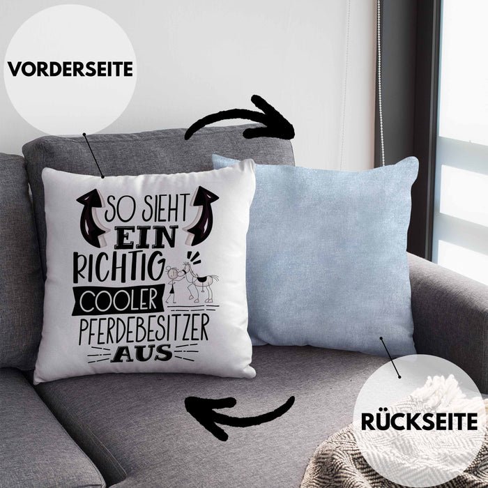 Pferdebesitzer Kissen mit Füllung 40x40 So Sieht Ein Richtig Cooler Pferdebesitzer Aus Geschenk Lustiger Spruch Geschenkidee (Grau) Blau Trendation
