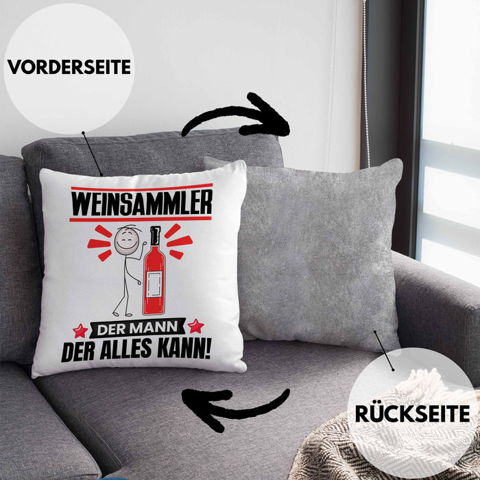 Weinsammler Kissen mit Füllung 40x40 Geschenk für Weinsammler Der Mann Der Alles Kann Geschenkidee zum Geburtstag (Grau) Grau Trendation