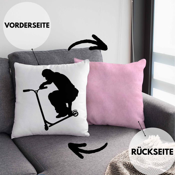 Scooter Roller Fahrer Geschenk Kissen mit Füllung 40x40 Scooterfahrer Geschenkidee Scooting Geschenkidee Jungs Profi Scooterfahrer Stunt (Grau) Rosa Trendation