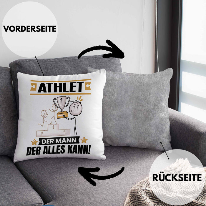 Athlet Kissen mit Füllung 40x40 Geschenk für Athlet Der Mann Der Alles Kann Geschenkidee zum Geburtstag (Grau) Grau Trendation