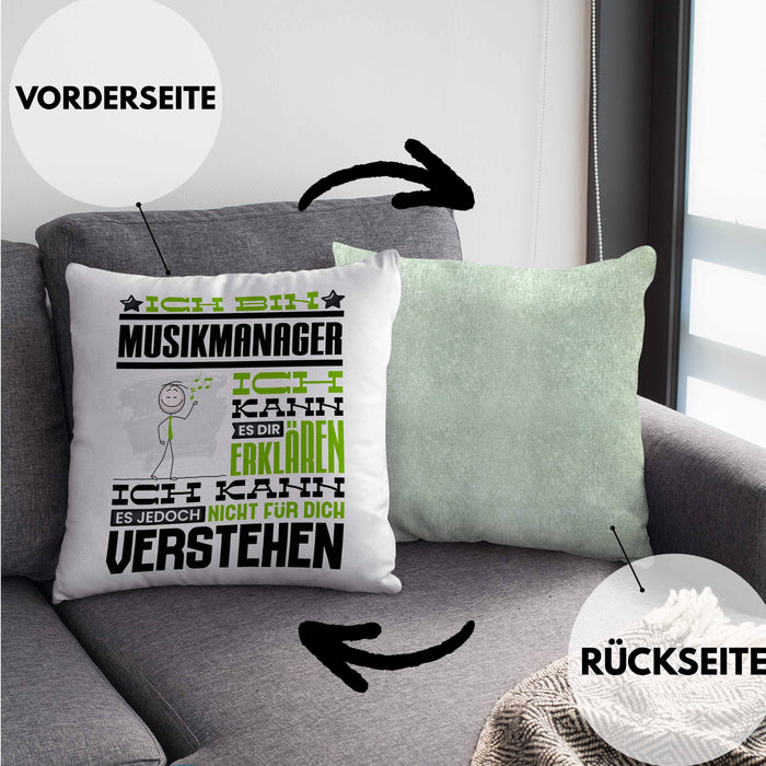Musikmanager Geschenk Kissen mit Füllung 40x40 Geschenkidee für Musikmanager Geburtstag Lustig Ich Bin Musikmanager Ich Kann Es Dir Erklären Aber Nicht Für Dich Verstehen (Grau) Grün Trendation