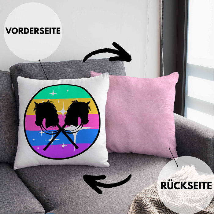 Hobbyhorse Mädchen Kissen mit Füllung 40x40 Geschenk Hobby Horse Pferde Grafik (Grau) Rosa Trendation