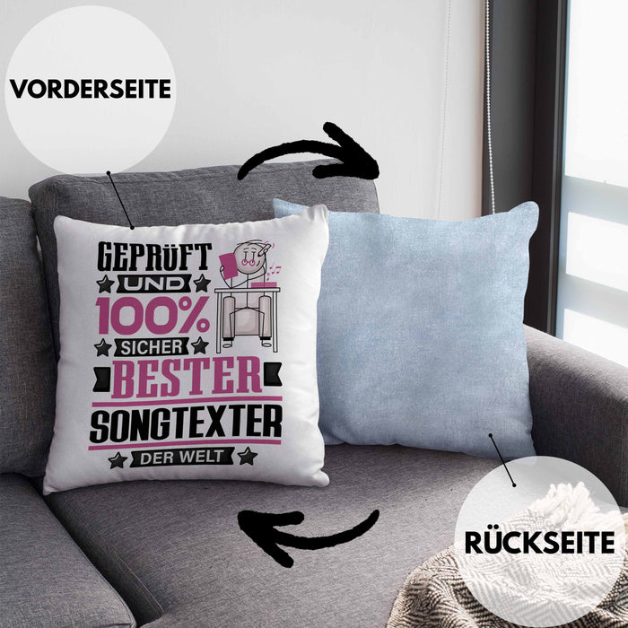 Songtexter Geschenk Lustiger Spruch für Songtexter Geschenkidee Bester Songtexter Der WeltKissen mit Füllung 40x40 (Grau) Blau Trendation