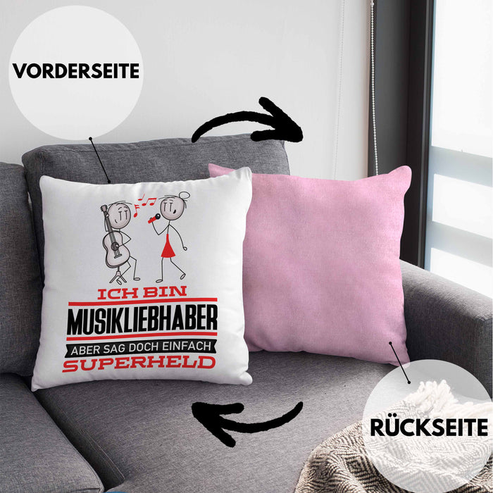 Musikliebhaber Geschenk Kissen mit Füllung 40x40 Ich Bin Musikliebhaber Aber Sag Doch Einfach Superheld Lustige Geschenkdiee für Musikliebhaber (Grau) Rosa Trendation