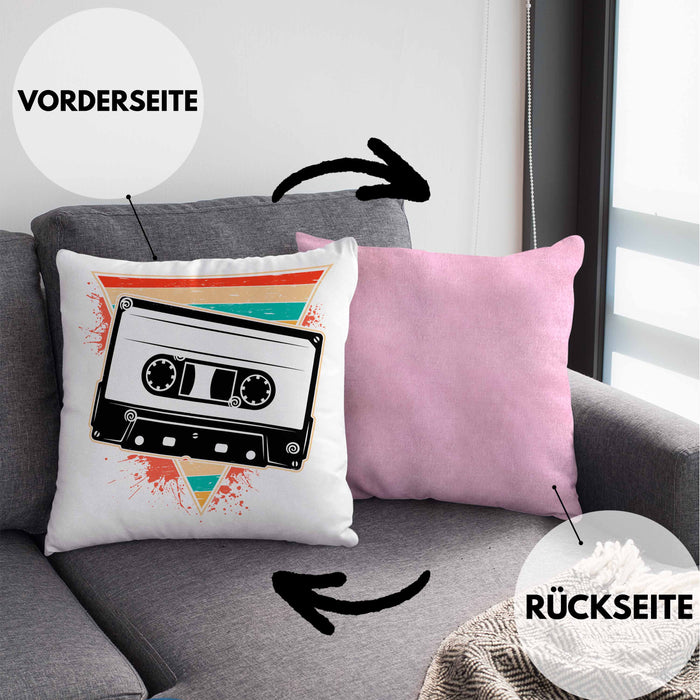 Nostalgie Kassette Geschenk Alte Straße 80er 90er Jahre GeschenkKissen mit Füllung 40x40 (Grau) Rosa Trendation