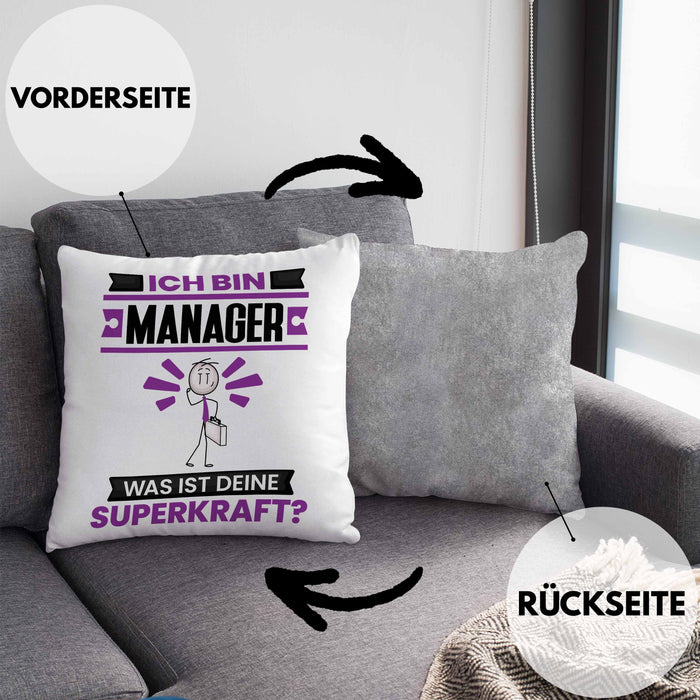 Manager Kissen mit Füllung 40x40 Geschenk für Manager Geburtstag Lustiger Spruch Was Ist Deine Superkraft (Grau) Grau Trendation