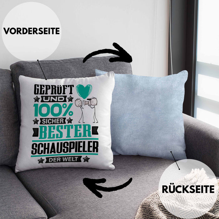 Schauspieler Geschenk Lustiger Spruch für Schauspieler Geschenkidee Bester Schauspieler Der WeltKissen mit Füllung 40x40 (Grau) Blau Trendation