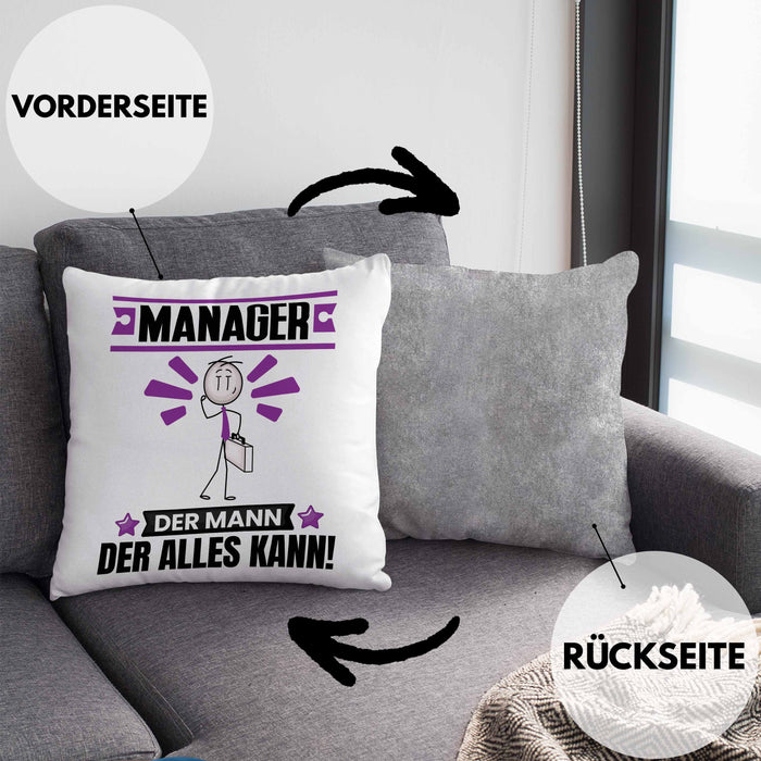Manager Kissen mit Füllung 40x40 Geschenk für Manager Der Mann Der Alles Kann Geschenkidee zum Geburtstag (Grau) Grau Trendation