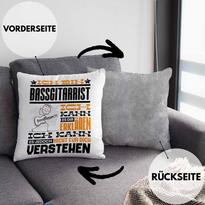 Bassgitarrist Geschenk Kissen mit Füllung 40x40 Geschenkidee für Bassgitarrist Geburtstag Lustig Ich Bin Bassgitarrist Ich Kann Es Dir Erklären Aber Nicht Für Dich Verstehen (Grau) Grau Trendation