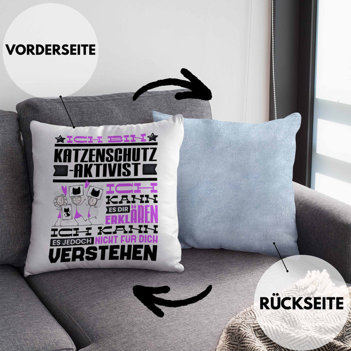 Katzenschutzaktivist Geschenk Kaffee-Kissen mit Füllung 40x40 Geschenkidee für Katzenschutzaktivist Ich Bin Katzenschutzaktivist Ich Kann Es Dir Erklären Jedoch Nicht Für Dich Verstehen Spruch Lustig (Grau) Blau Trendation