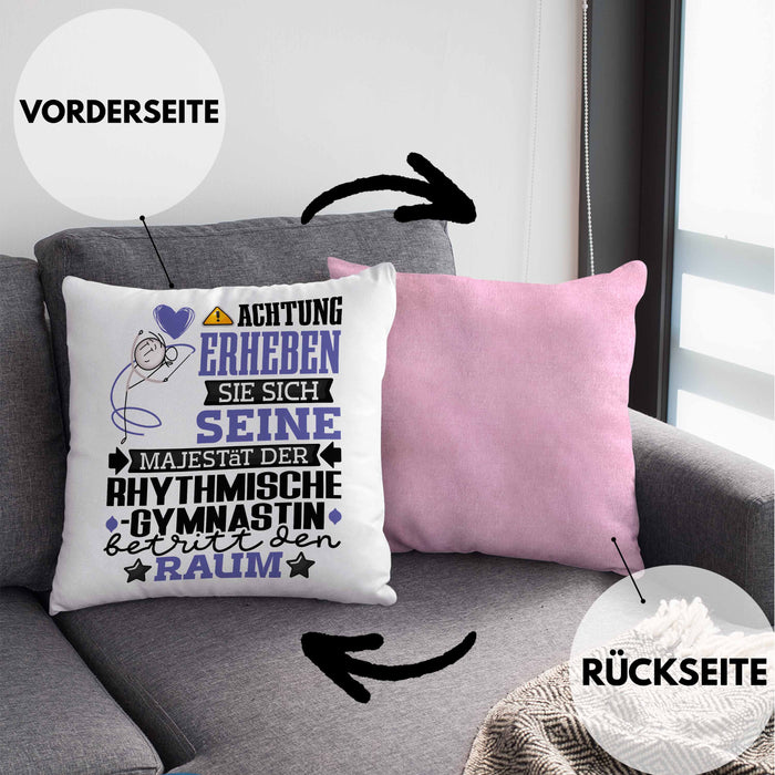 RhythmischeGymnastin Geschenk Kissen mit Füllung 40x40 Lustiger Spruch Erheben Sie Sich Der RhythmischeGymnastin Betritt den Raum (Grau) Rosa Trendation