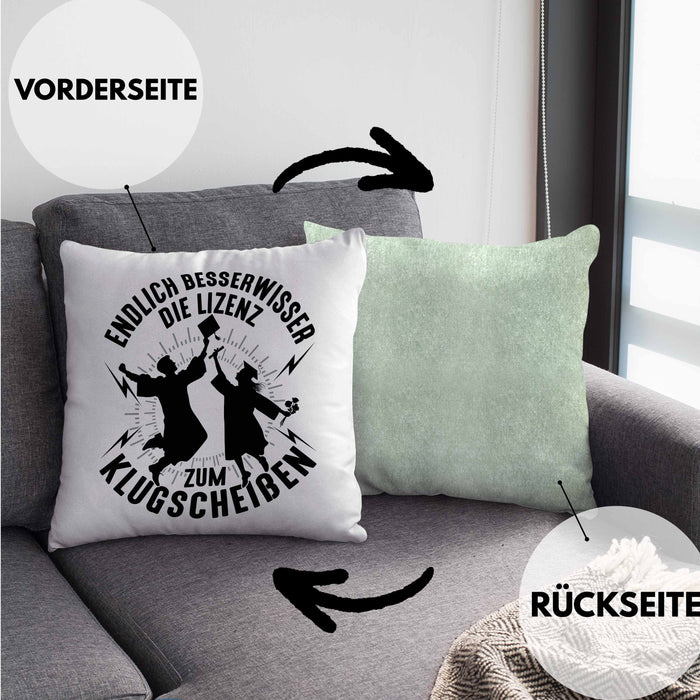Bachelor Kissen mit Füllung 40x40 Master Studium Endlich Besserwisser Geschenk (Grau) Grün Trendation