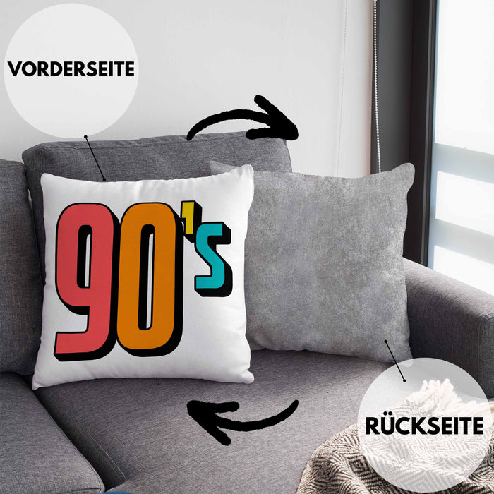90er Jahre Kissen mit Füllung 40x40 "90's" - Retro Geschenk für Nostalgiker (Grau) Grau Trendation