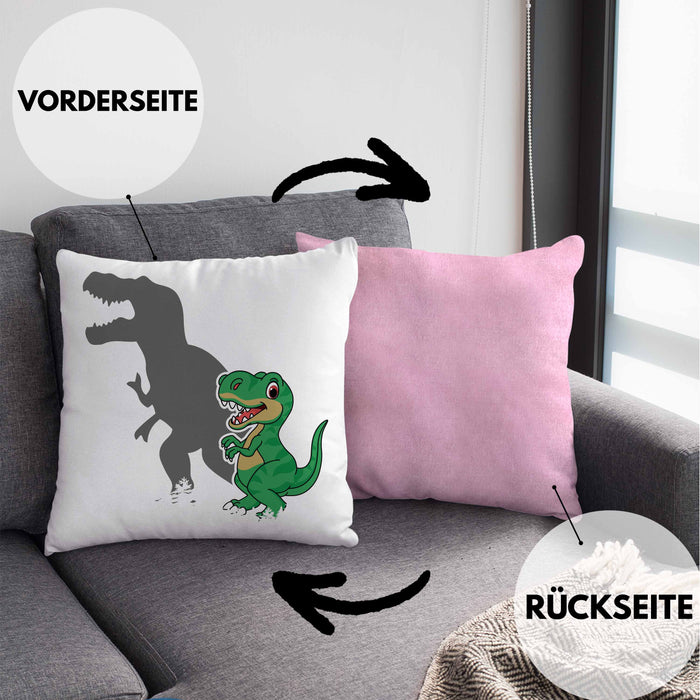 T-Rex Kissen mit Füllung 40x40 Geschenk Schatten Dinosaurier-Liebhaber Geschenkidee Jungs Geburtstag (Grau) Rosa Trendation