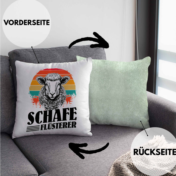 Schaf Kissen mit Füllung 40x40 Geschenk für Schaf-Hirte Schaf Flüsterer Geschenkdiee (Grau) Grün Trendation