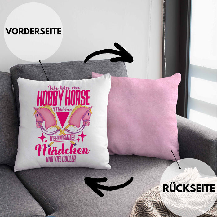 Hobbyhorse Mädchen Kissen mit Füllung 40x40 Geschenk Hobby Horse Pferde (Grau) Rosa Trendation