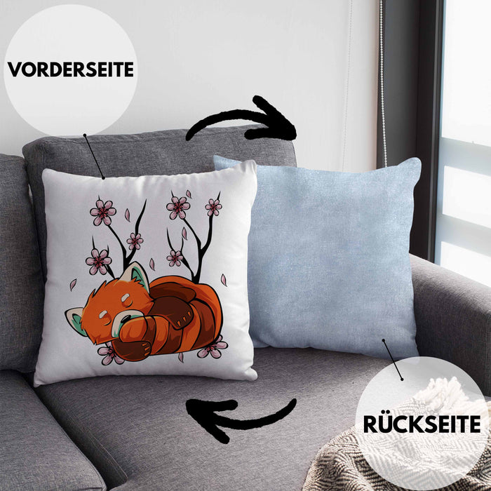 Lustige Roter Panda Kissen mit Füllung 40x40 - Ein süßes Geschenk für Panda-Liebhaber (Grau) Blau Trendation