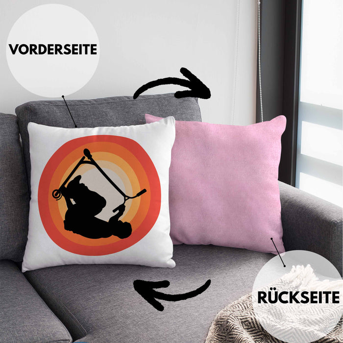 Scooter Roller Fahrer Geschenk Kissen mit Füllung 40x40 Scooterfahrer Geschenkidee Scooting Geschenkidee Jungs Profi Scooterfahrer Pro (Grau) Rosa Trendation