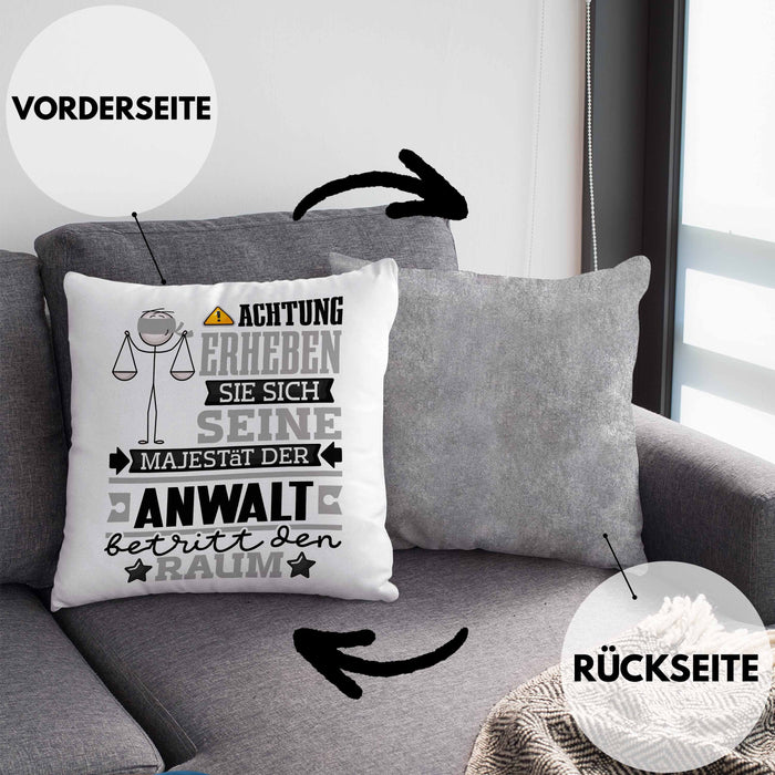 Anwalt Geschenk Kissen mit Füllung 40x40 Lustiger Spruch Erheben Sie Sich Der Anwalt Betritt den Raum (Grau) Grau Trendation