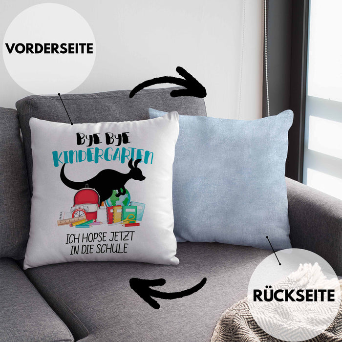 Schulkind 2024 Einschulung Mädchen Junge Geschenk Schultüte Kissen mit Füllung 40x40 Schulstart 1. Schultag Schuleinführung Schulanfang Geschenkidee (Grau) Blau Trendation