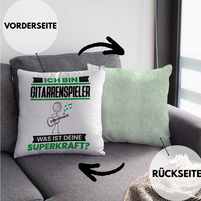 Gitarrenspieler Kissen mit Füllung 40x40 Geschenk für Gitarrenspieler Geburtstag Lustiger Spruch Was Ist Deine Superkraft (Grau) Grün Trendation