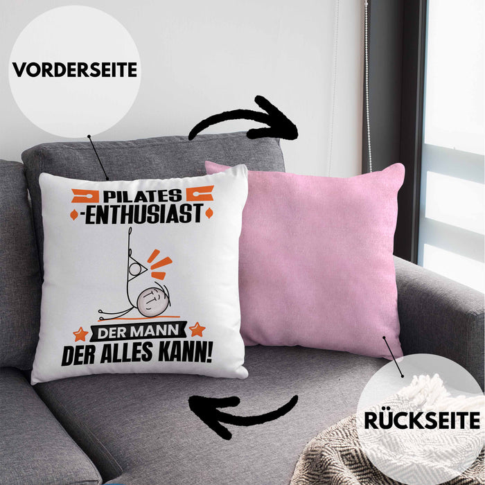Pilates-Enthusiast Kissen mit Füllung 40x40 Geschenk für Pilates-Enthusiast Der Mann Der Alles Kann Geschenkidee zum Geburtstag (Grau) Rosa Trendation