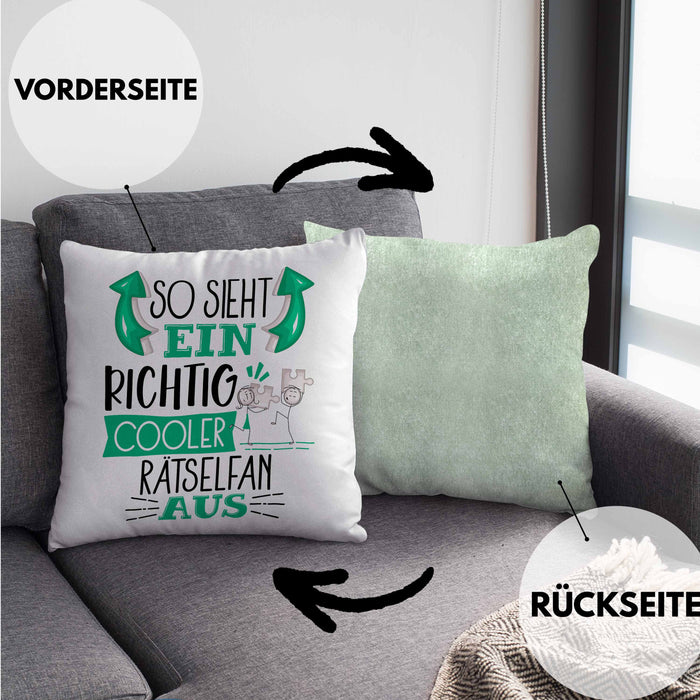 Rätselfan Kissen mit Füllung 40x40 So Sieht Ein Richtig Cooler Rätselfan Aus Geschenk Lustiger Spruch Geschenkidee (Grau) Grün Trendation