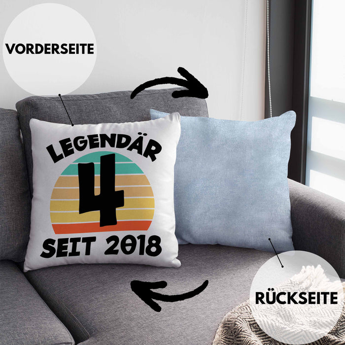4. Geburtstag Kissen mit Füllung 40x40 Geschenk Lustiger Spruch 4er Bday Seit 2018 Geschenkidee Geburtstag (Grau) Blau Trendation