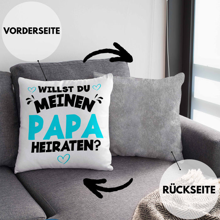 Heiratsantrag Kissen mit Füllung 40x40 Geschenk Lustiger Spruch Willst Du Meinen Papa Heiraten Geschenkidee Geburtstag (Grau) Grau Trendation