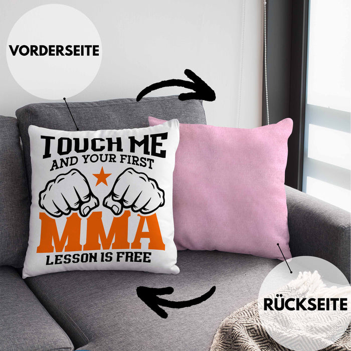 MMA-Kissen mit Füllung 40x40 Geschenk für MMA-Kämpfer Geschenkidee First MMA Lesson (Grau) Rosa Trendation