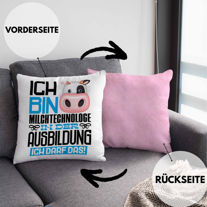 Milchtechnologe Ausbildung Kissen mit Füllung 40x40 Geschenk Ich Bin Milchtechnologe In Der Ausbildung Ich Darf Das Geschenkidee Spruch (Grau) Rosa Trendation