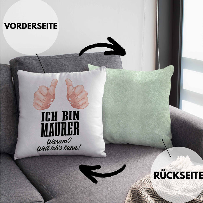 Maurer Kissen mit Füllung 40x40 Geschenk Mit Spruch Geschenkidee Lustig Männer Job (Grau) Grün Trendation