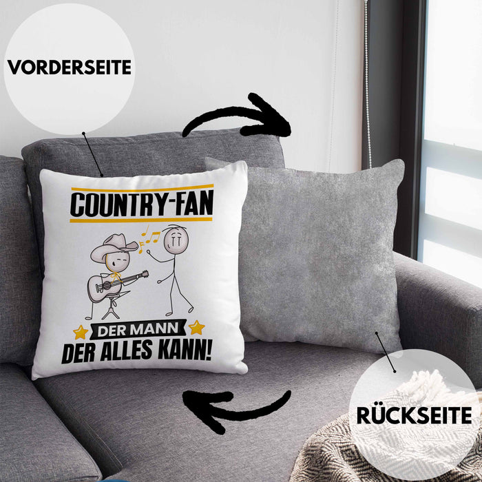 Country-Fan Kissen mit Füllung 40x40 Geschenk für Country-Fan Der Mann Der Alles Kann Geschenkidee zum Geburtstag (Grau) Grau Trendation