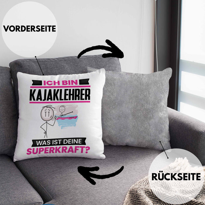 Kajaklehrer Kissen mit Füllung 40x40 Geschenk für Kajaklehrer Geburtstag Lustiger Spruch Was Ist Deine Superkraft (Grau) Grau Trendation