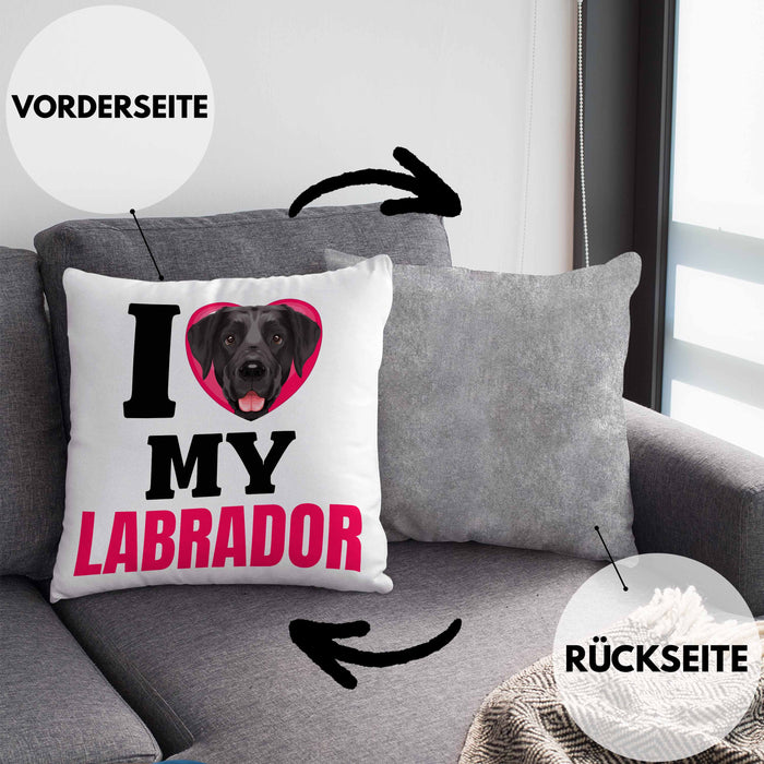 Labrador Besitzerin Kissen mit Füllung 40x40 Geschenk Lustiger Spruch Geschenkidee I Love My Labrador (Grau) Grau Trendation