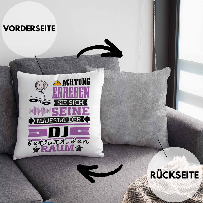 DJ Geschenk Kissen mit Füllung 40x40 Lustiger Spruch Erheben Sie Sich Der DJ Betritt den Raum (Grau) Grau Trendation