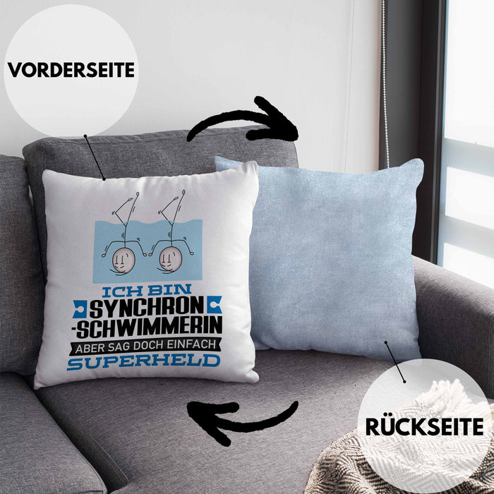 Synchronschwimmerin Geschenk Kissen mit Füllung 40x40 Ich Bin Synchronschwimmerin Aber Sag Doch Einfach Superheld Lustige Geschenkdiee für Synchronschwimmerin (Grau) Blau Trendation