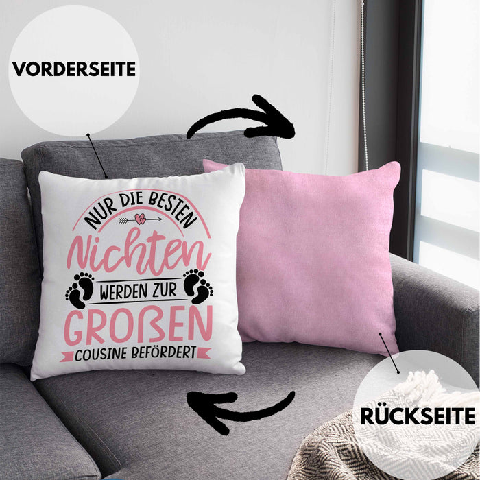 Du Wirst Große Cousine Kissen mit Füllung 40x40 Geschenk Nur Die Besten Nichten Werden Zur Großen Cousine Befördert (Grau) Rosa Trendation