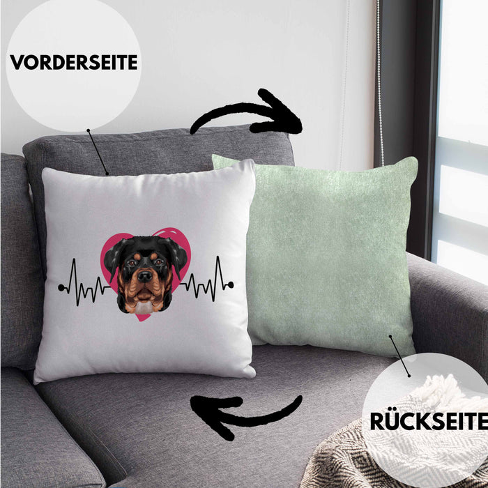 Rottweiler Besitzer Kissen mit Füllung 40x40 Geschenk Lustiger Spruch Geschenkidee Herzschlag Rottweiler (Grau) Grün Trendation