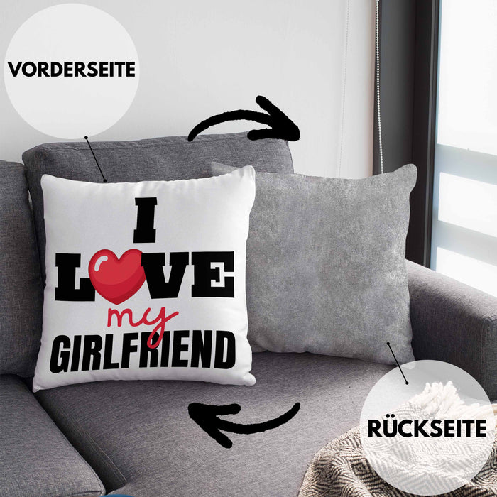 I Love My Girlfriend Kissen mit Füllung 40x40 Geschenk für Freund Beziehung Liebe Geschenkidee (Grau) Grau Trendation