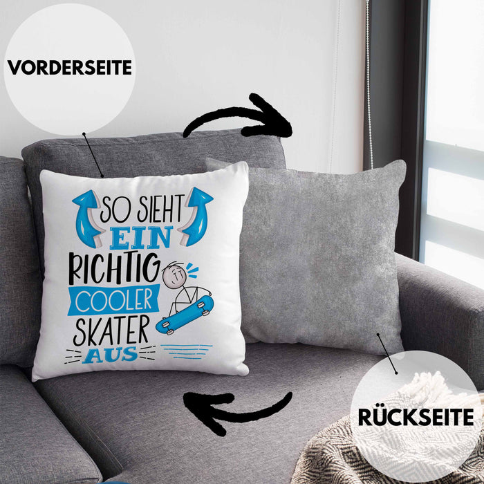 Skater Kissen mit Füllung 40x40 Geschenk So Sieht Ein Richtig Cooler Skater Aus Geschenkidee Spruch Lustig (Grau) Grau Trendation