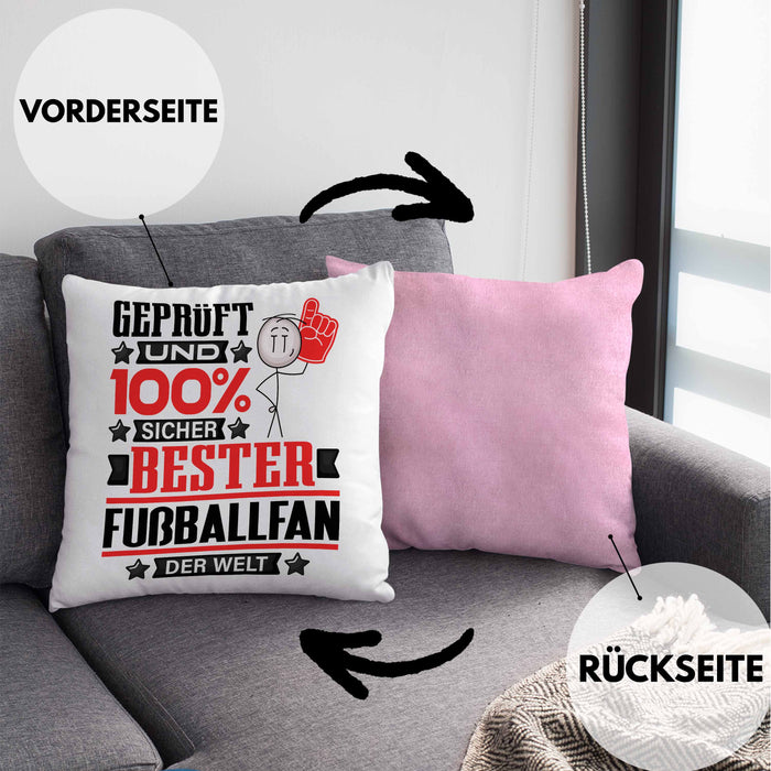 Fußballfan Geschenk Lustiger Spruch für Fußballfan Geschenkidee Bester Fußballfan Der WeltKissen mit Füllung 40x40 (Grau) Rosa Trendation