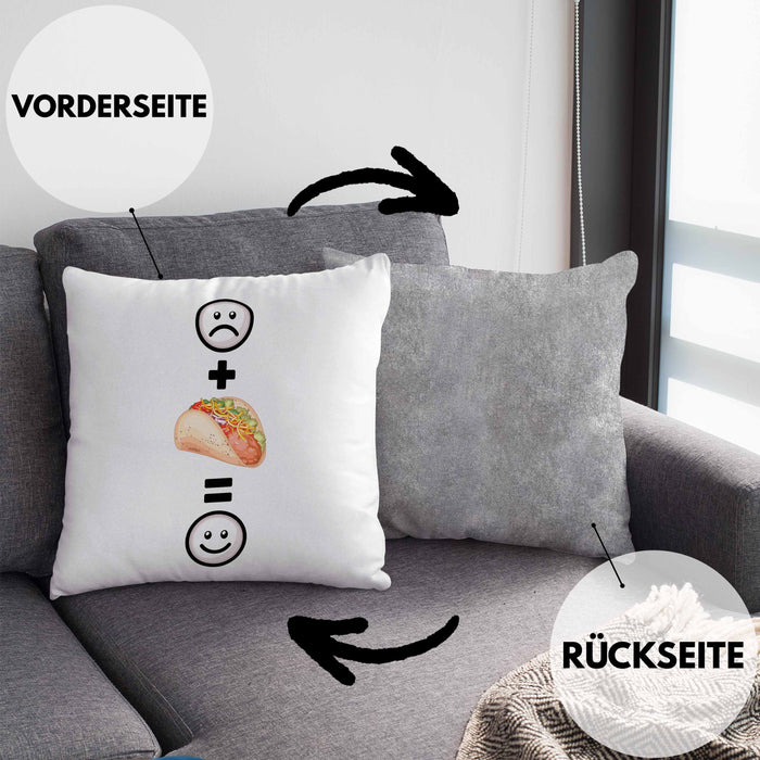Taco Kissen mit Füllung 40x40 Geschenk für Taco-Liebhaber Lustige Geschenkidee :( + Taco = :) Geburtstag Mexikaner (Grau) Grau Trendation