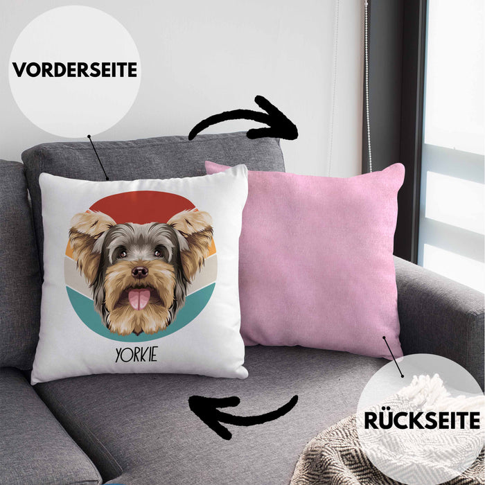 Yorkie Besitzer Kissen mit Füllung 40x40 Geschenk Lustiger Spruch Geschenkidee Yorkie Mama Papa (Grau) Rosa Trendation