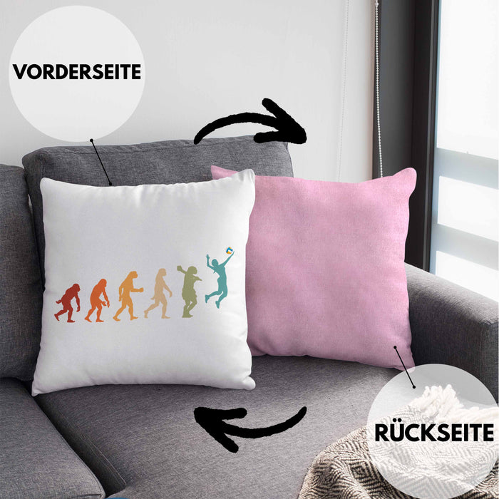 Volleyball Geschenk Kissen mit Füllung 40x40 Evolution Coach Herren Mädchen Kaffee Zubehör Volleyball-Spieler Spielerin (Grau) Rosa Trendation