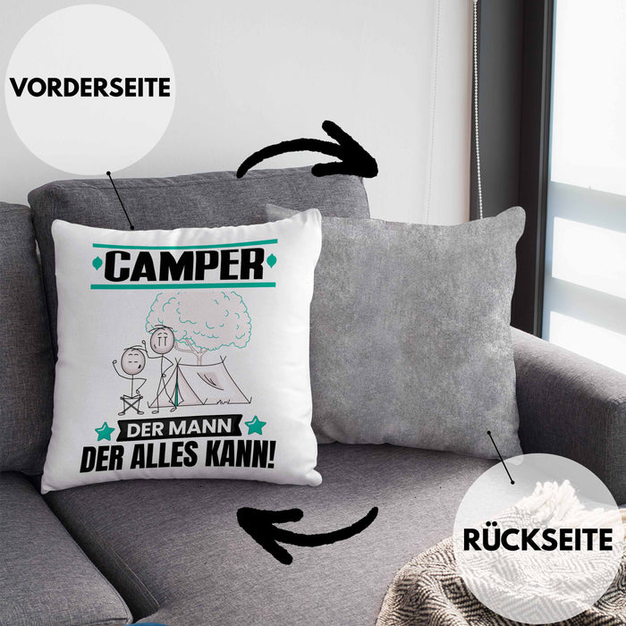 Camper Kissen mit Füllung 40x40 Geschenk für Camper Der Mann Der Alles Kann Geschenkidee zum Geburtstag (Grau) Grau Trendation