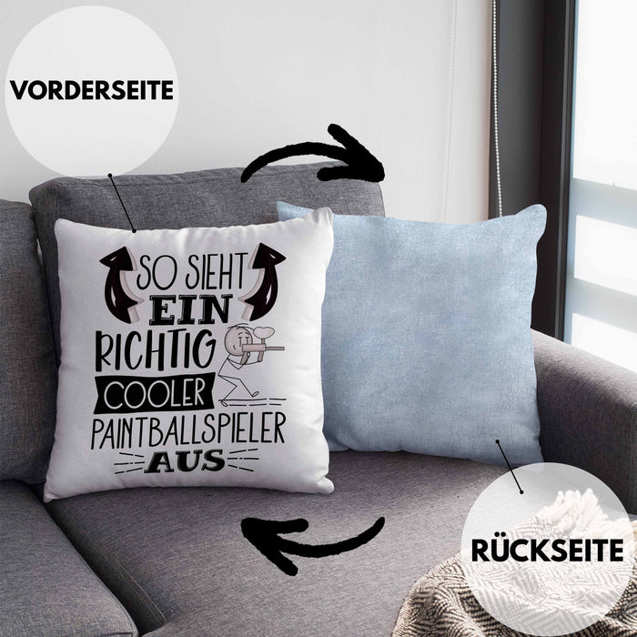So Sieht Ein Richtig Cooler Paintballspieler Aus Geschenk Kissen mit Füllung 40x40 Lustiger Spruch Geschenkidee (Grau) Blau Trendation