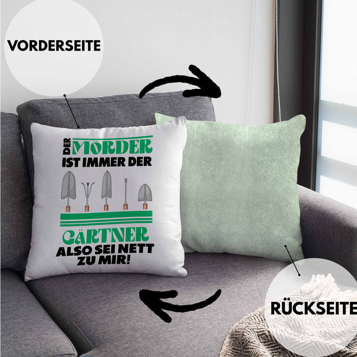 Gärtner Kissen mit Füllung 40x40 mit Spruch Garten Hobbygärtner Geschenk Lustig Gärtnerin Geschenkidee (Grau) Grün Trendation